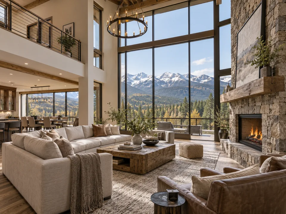 Editorial Colorado luxury-home interior illustrating buyer and private-search planning for Golden