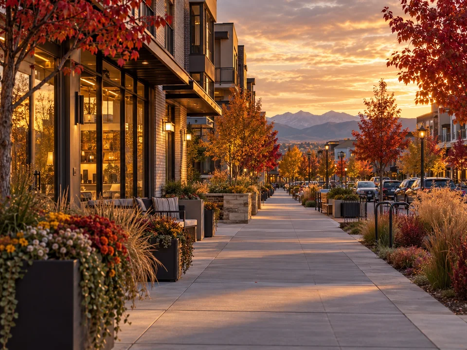 Editorial walkable Colorado streetscape illustrating Arvada community character