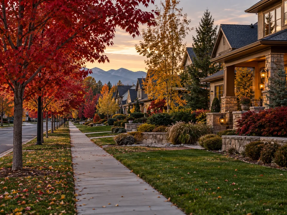 Editorial foothill-view residential streetscape illustrating Mountain Ridge lifestyle
