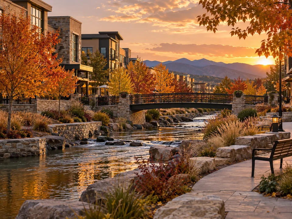 Editorial landscaped park and open-space scene illustrating Thornton lifestyle