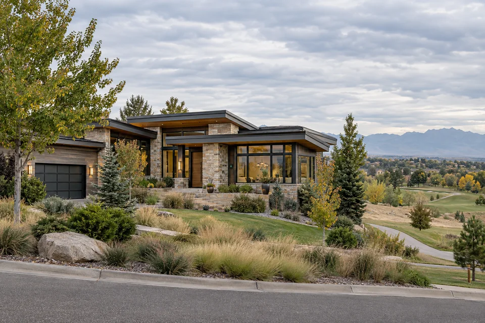 Colorado open-space-oriented residential neighborhood editorial image