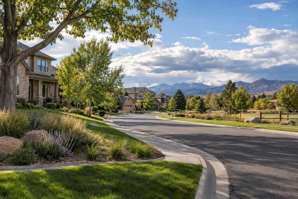 Editorial walkable Golden-area residential streetscape