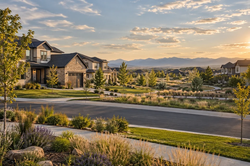 Editorial Mesa Meadows-style residential and open-space scene