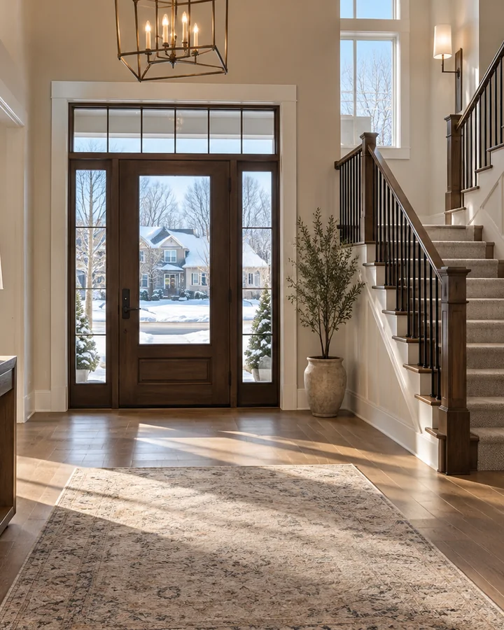 Editorial home entry interior illustrating private-search planning for Hunters Glen, Thornton