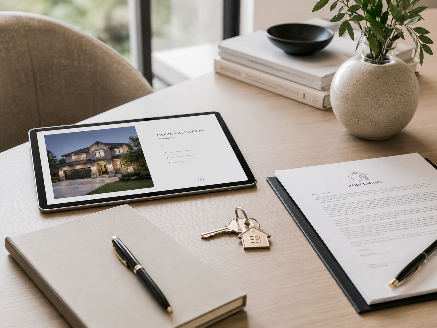 Home value review materials on a desk