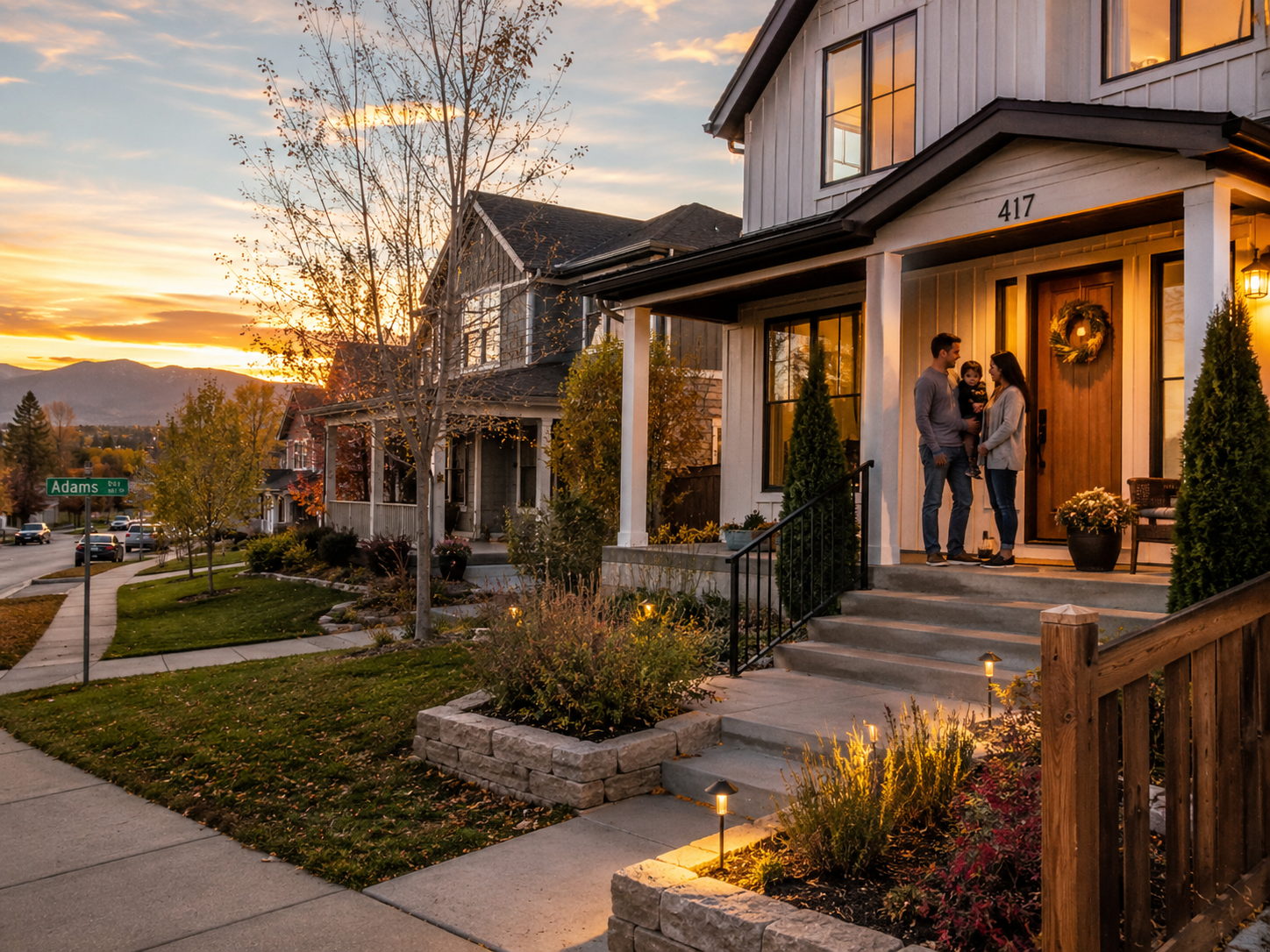 Colorado neighborhood homes at sunset