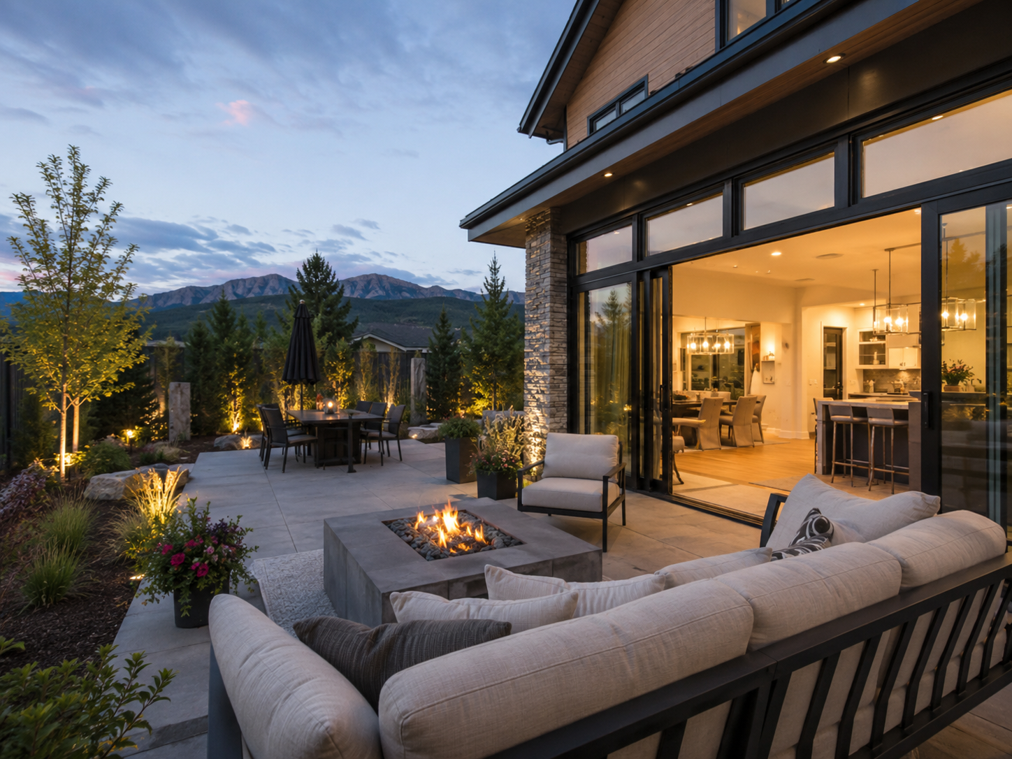 Private outdoor living space with mountain views